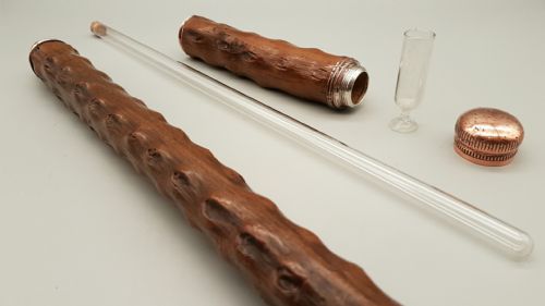 RARE ANTIQUE VICTORIAN GNARLED WOOD TIPPLING CANE WITH A CONCEALED GLASS VIAL AND DRINKING GLASS - ADDITIONAL PHOTO 3