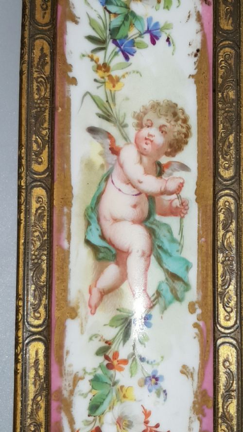 ATTRACTIVE FRENCH 19THC HANDPAINTED PORCELAIN ORMOLU PEN TRAY - ADDITIONAL PHOTO 3