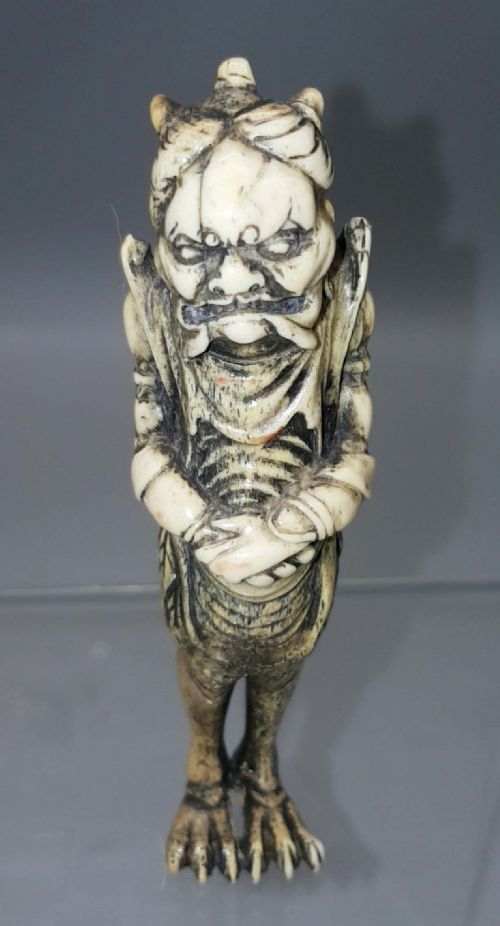 outstanding japanese meiji stag antler sashi netsuke of the oni king shutendoji - CATEGORY: ANTIQUE SCULPTURES - DATED 19TH CENTURY