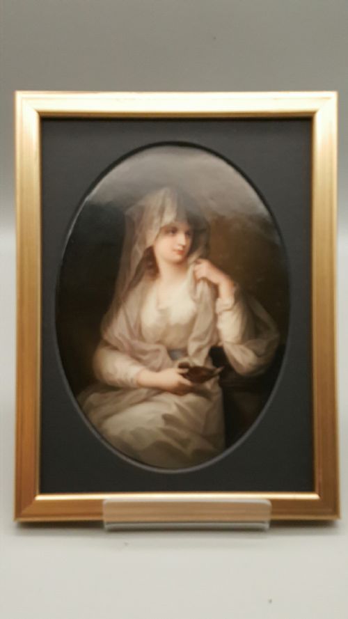 beautiful antique 19thc handpainted kpm porcelain plaque of the vestal virgin after angelika kauffman - CATEGORY: ANTIQUE CERAMICS - DATED 19TH CENTURY
