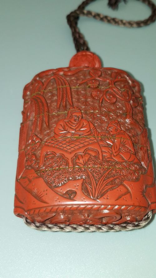 excellent japanese meiji red lacquer cinnabar inro with ojime - CATEGORY: ANTIQUE MISCELLANEOUS - DATED 19TH CENTURY