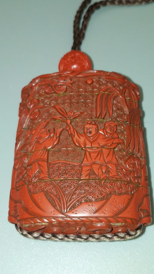 EXCELLENT JAPANESE MEIJI RED LACQUER CINNABAR INRO WITH OJIME - ADDITIONAL PHOTO 1