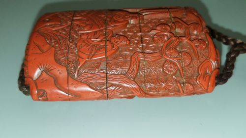 EXCELLENT JAPANESE MEIJI RED LACQUER CINNABAR INRO WITH OJIME - ADDITIONAL PHOTO 4