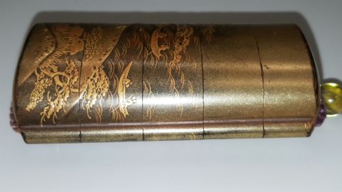 ATTRACTIVE JAPANESE MEIJI GOLD 4CASE LACQUER INRO WITH GLASS OJIME - ADDITIONAL PHOTO 6