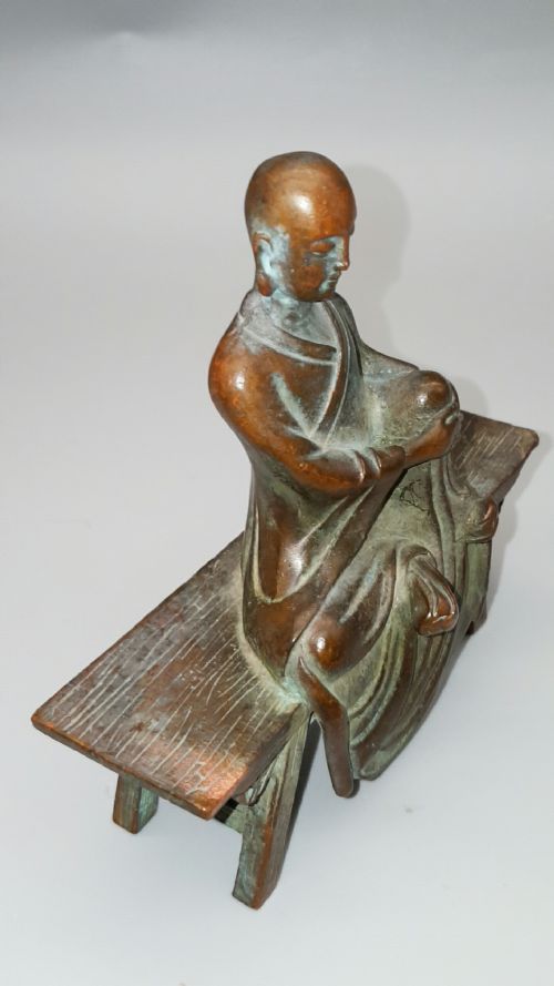 JAPANESE MEIJI BRONZE OF SEATED RAKAN DISCIPLE OF BUDDHA FIGURE - ADDITIONAL PHOTO 2