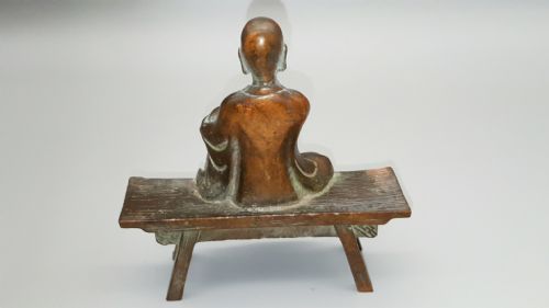JAPANESE MEIJI BRONZE OF SEATED RAKAN DISCIPLE OF BUDDHA FIGURE - ADDITIONAL PHOTO 3