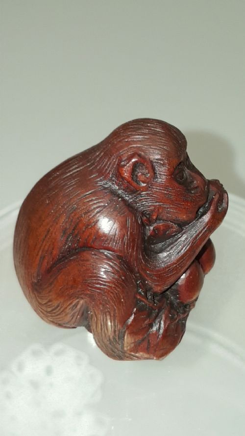 SUPERB JAPANESE EDO MID19THC MONKEY NETSUKE SIGNED TOMOKAZU - ADDITIONAL PHOTO 1
