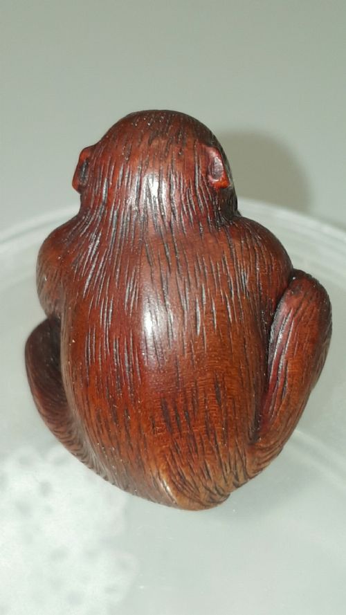 SUPERB JAPANESE EDO MID19THC MONKEY NETSUKE SIGNED TOMOKAZU - ADDITIONAL PHOTO 2