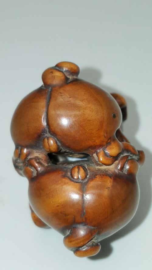JAPANESE MEIJI BOXWOOD NETSUKE OF TWO PUPPIES AT PLAY - ADDITIONAL PHOTO 5