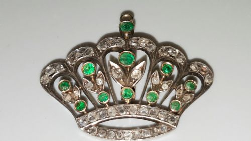 victorian antique crown goldplatinum pendant set with diamonds emeralds - CATEGORY: ANTIQUE JEWELLERY - DATED 19TH CENTURY