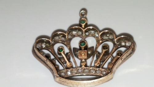 VICTORIAN ANTIQUE CROWN GOLDPLATINUM PENDANT SET WITH DIAMONDS EMERALDS - ADDITIONAL PHOTO 1