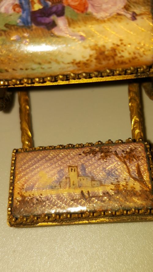 LOVELY ANTIQUE MINIATURE FRENCH ENAMEL GILT METAL TOY ROCKING CHAIR - ADDITIONAL PHOTO 5