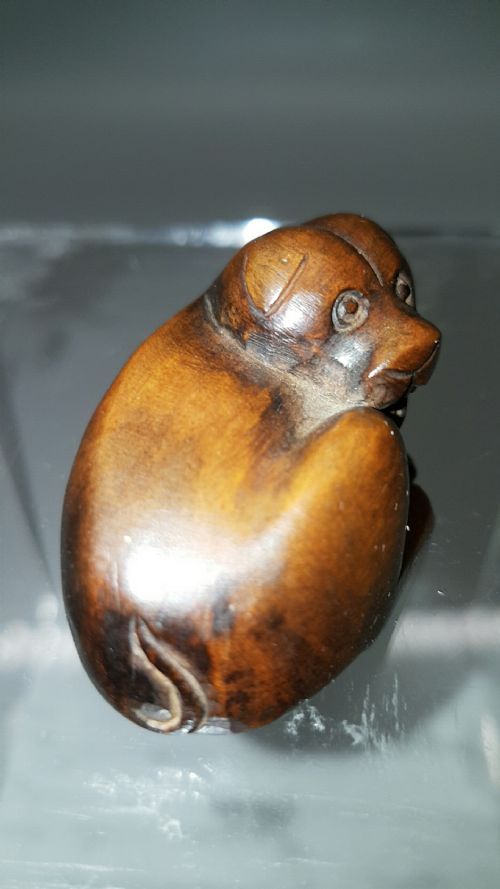 JAPANESE EDO 19THC BOXWOOD PUPPY NETSUKE - ADDITIONAL PHOTO 2