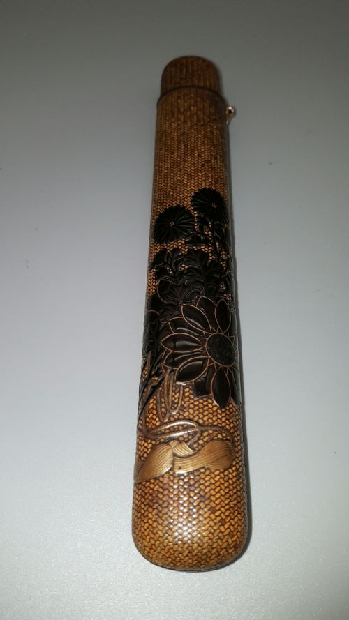 UNUSUAL JAPANESE MEIJI 19THC LACQUERED WOVEN BAMBOO PIPECASE KISERUSITZU - ADDITIONAL PHOTO 2