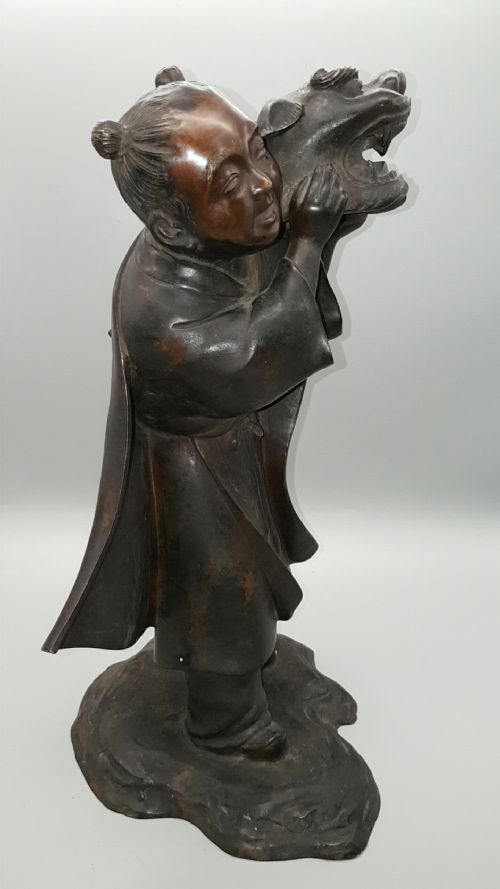 SUPERB JAPANESE ANTIQUE EARLY 20THC BRONZE BOY DRAGON DANCE HOZAN YOSHIYAMA - ADDITIONAL PHOTO 4