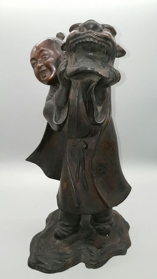 SUPERB JAPANESE ANTIQUE EARLY 20THC BRONZE BOY DRAGON DANCE HOZAN YOSHIYAMA - ADDITIONAL PHOTO 8