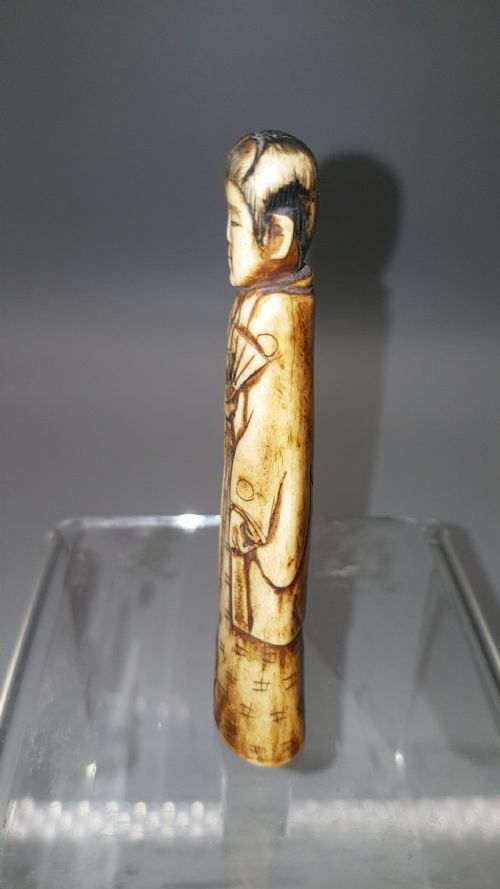 RARE JAPANESE MEIJI 19THC STAG ANTLER SCULPTURE OKIMONO OF A GEISHA - ADDITIONAL PHOTO 2