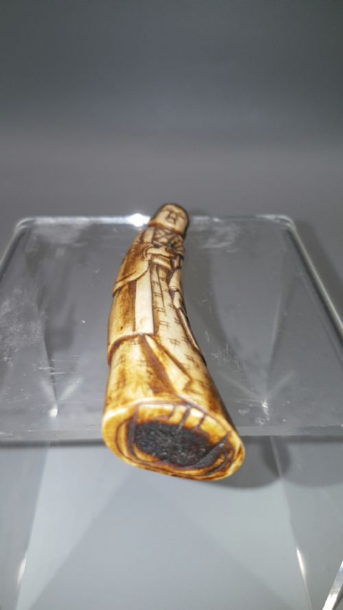 RARE JAPANESE MEIJI 19THC STAG ANTLER SCULPTURE OKIMONO OF A GEISHA - ADDITIONAL PHOTO 4