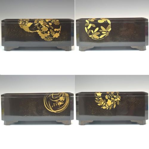 ATTRACTIVE JAPANESE MEIJI 19THC BLACK LACQUER TEA CEREMONY BOX CHABAKO WITH GOLD FLOWER DECORATION - ADDITIONAL PHOTO 2