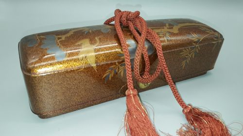 lovely japanese meiji 19thc lacquer letter box fubako with cranes pine tree decoration - CATEGORY: ANTIQUE BOXES - DATED 19TH CENTURY
