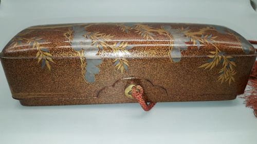 LOVELY JAPANESE MEIJI 19THC LACQUER LETTER BOX FUBAKO WITH CRANES PINE TREE DECORATION - ADDITIONAL PHOTO 8