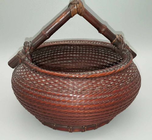 CHARMING JAPANESE SHOWA BAMBOO TEA CEREMONY CHARCOAL BASKET HAKOSUMITORI SIGNED SHOKUSAI - ADDITIONAL PHOTO 1