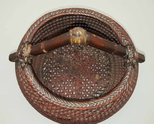 CHARMING JAPANESE SHOWA BAMBOO TEA CEREMONY CHARCOAL BASKET HAKOSUMITORI SIGNED SHOKUSAI - ADDITIONAL PHOTO 2