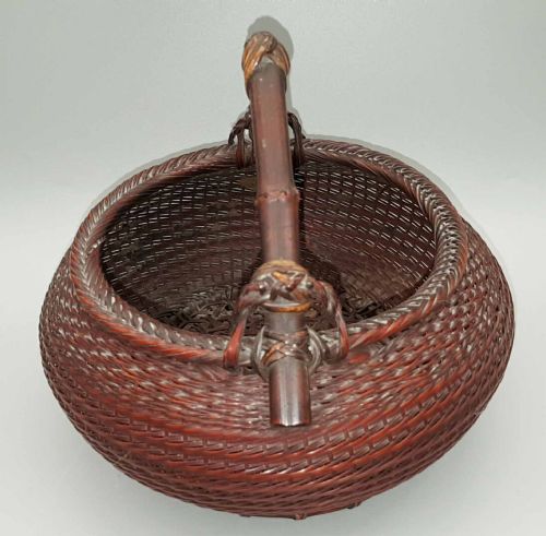 CHARMING JAPANESE SHOWA BAMBOO TEA CEREMONY CHARCOAL BASKET HAKOSUMITORI SIGNED SHOKUSAI - ADDITIONAL PHOTO 3