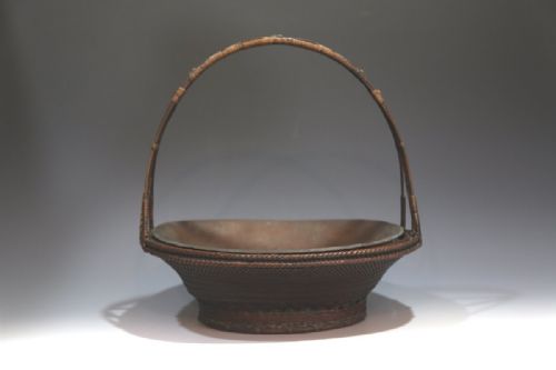 LARGE ANTIQUE EARLY 20THC JAPANESE BAMBOO FRUIT BASKET MORIKAGO WITH COPPER INSERT - ADDITIONAL PHOTO 7