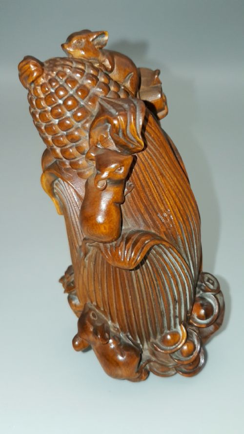 SUPERB JAPANESE MEIJI BOXWOOD OKIMONO TREEN CARVING OF RATS ON A CORNCOB - ADDITIONAL PHOTO 1