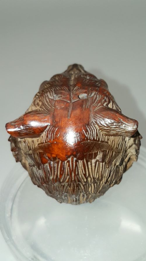 EXCELLENT ANTIQUE JAPANESE HARDWOOD TREEN CARVING OF A LIONS HEAD - ADDITIONAL PHOTO 3