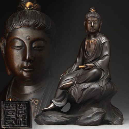 SUPERB JAPANESE MEIJITAISHO EARLY 20THC BRONZE OF A SEATED HOLY KANNON BY KOUN TAKAMURA - ADDITIONAL PHOTO 12