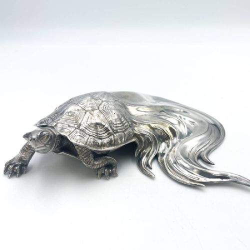 japanese meijitaisho early 20thc silver minogame by the ryubundo company - CATEGORY: ANTIQUE SILVER - DATED 1920