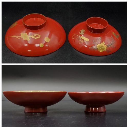 STRIKING PAIR OF LARGE JAPANESE MEIJITAISHO EARLY 20THC LACQUER SAKE CUPS SAKAZUKI - ADDITIONAL PHOTO 7