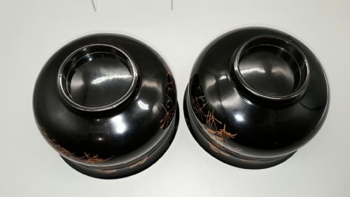 STUNNING PAIR OF JAPANESE TAISHOSHOWA LACQUER SAKE CUP WASHING BOWLS HAISEN - ADDITIONAL PHOTO 3