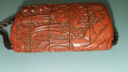 EXCELLENT JAPANESE MEIJI 19THC RED LACQUER CINNABAR INRO NETSUKE OJIME ENSEMBLE - ADDITIONAL PHOTO 5