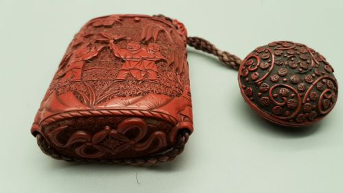 EXCELLENT JAPANESE MEIJI 19THC RED LACQUER CINNABAR INRO NETSUKE OJIME ENSEMBLE - ADDITIONAL PHOTO 8