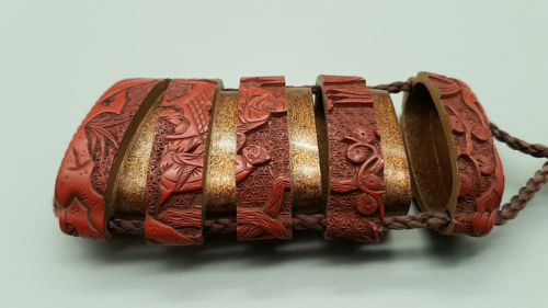 EXCELLENT JAPANESE MEIJI 19THC RED LACQUER CINNABAR INRO NETSUKE OJIME ENSEMBLE - ADDITIONAL PHOTO 9