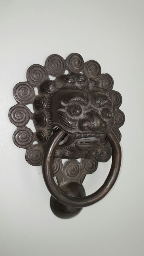 ANTIQUE 19THC CHINESE STYLISED LION BRONZE DOOR KNOCKER - ADDITIONAL PHOTO 2