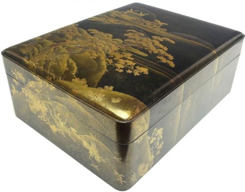 magnificent large japanese edo ca 1850 gold black lacquer document box bunko - CATEGORY: ANTIQUE BOXES - DATED 19TH CENTURY
