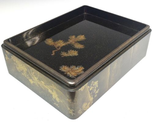 MAGNIFICENT LARGE JAPANESE EDO CA 1850 GOLD BLACK LACQUER DOCUMENT BOX BUNKO - ADDITIONAL PHOTO 1