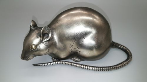 striking japanese meiji early 20thc silvered bronze rat 145kg - CATEGORY: ANTIQUE SILVER - DATED 1910