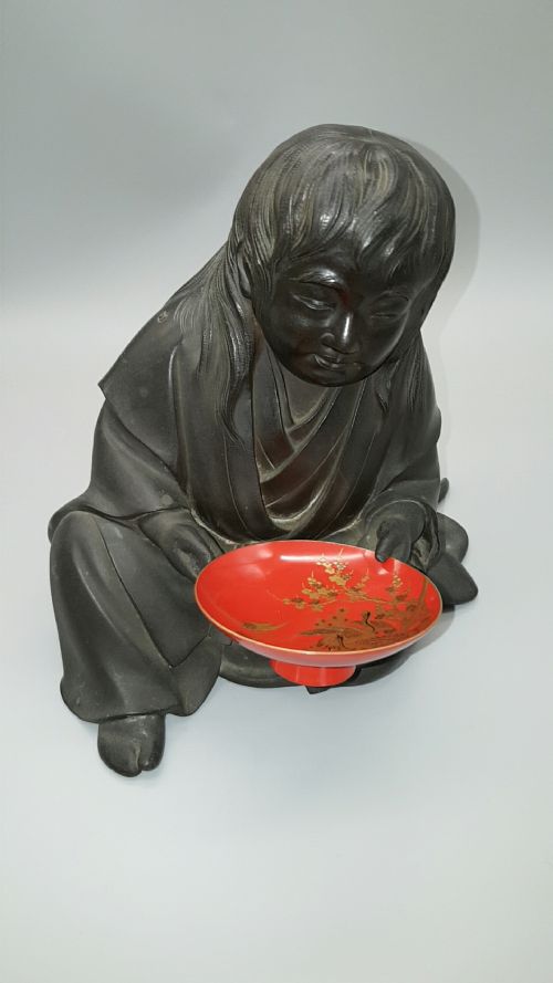 japanese meiji 19thc bronze okimono of a shojo by ryomin - CATEGORY: ANTIQUE SCULPTURES - DATED 19TH CENTURY