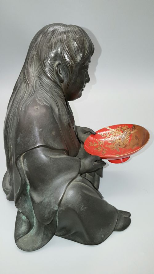 JAPANESE MEIJI 19THC BRONZE OKIMONO OF A SHOJO BY RYOMIN - ADDITIONAL PHOTO 1