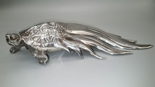 superb japanese meijitaisho early 20thc silver minogame ryubundo company - CATEGORY: ANTIQUE SILVER - DATED 1910