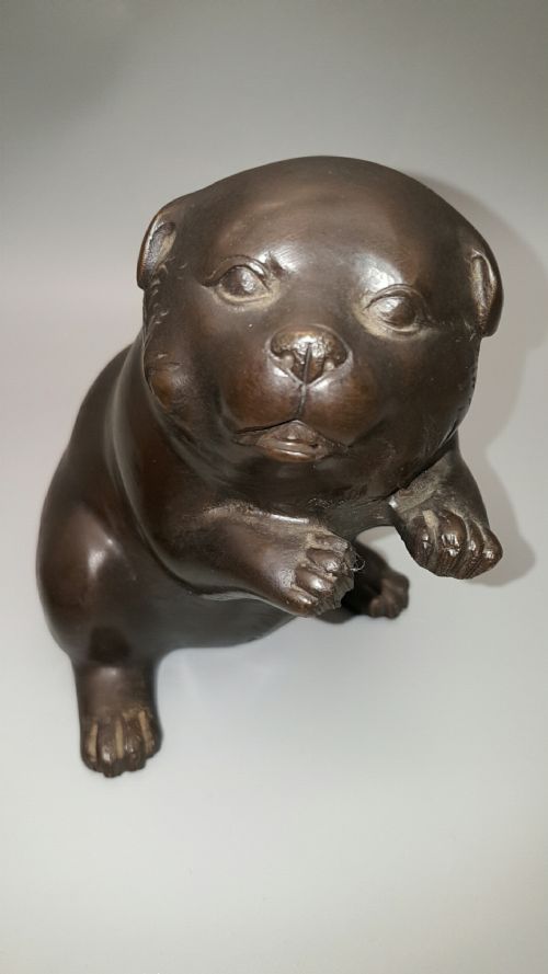 CHARMING JAPANESE MEIJI 19THC BRONZE OF PUPPY BALL SIGNED HOZAN YOSHIYAMA - ADDITIONAL PHOTO 3