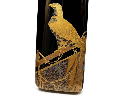 LOVELY JAPANESE MEIJI 19THC GOLD LACQUER LETTER BOX FUBAKO WITH FALCON DECORATION - ADDITIONAL PHOTO 1