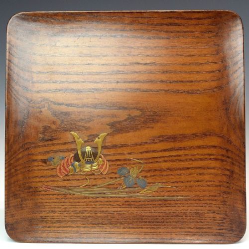 RARE JAPANESE MEIJI OR TAISHO EARLY 20THC SET OF FIVE LACQUERED KEYAKI ZELKOVA TREE WOOD ROUNDED SQUARE TRAYS - ADDITIONAL PHOTO 3