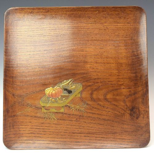 RARE JAPANESE MEIJI OR TAISHO EARLY 20THC SET OF FIVE LACQUERED KEYAKI ZELKOVA TREE WOOD ROUNDED SQUARE TRAYS - ADDITIONAL PHOTO 5