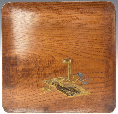 RARE JAPANESE MEIJI OR TAISHO EARLY 20THC SET OF FIVE LACQUERED KEYAKI ZELKOVA TREE WOOD ROUNDED SQUARE TRAYS - ADDITIONAL PHOTO 7